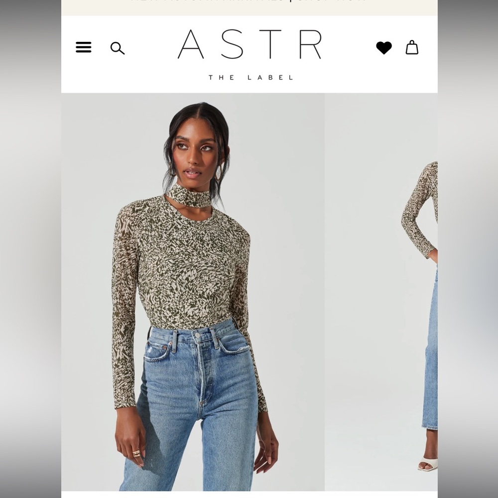 ASTR the Label - Zazie Choker Neck Long Sleeve sheer Top - Olive & cream